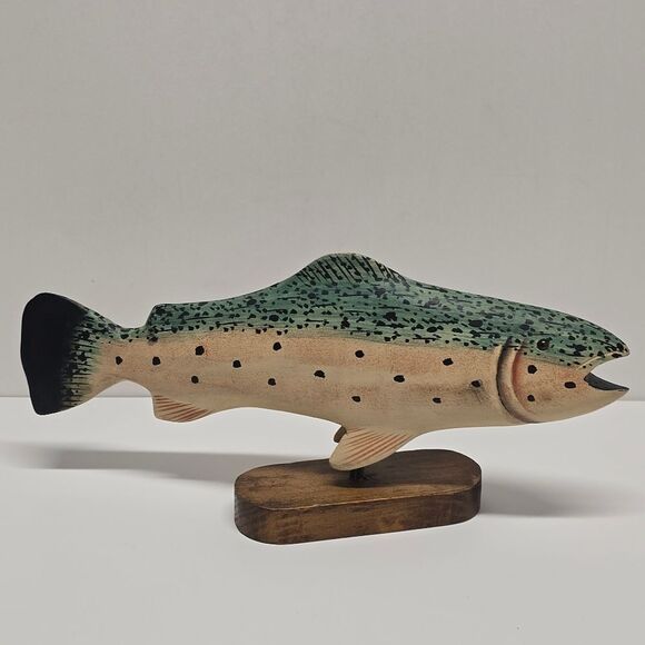 Trout Decoy Vintage Handcarved Hand painted Figurine On Stand - Picture 1 of 9